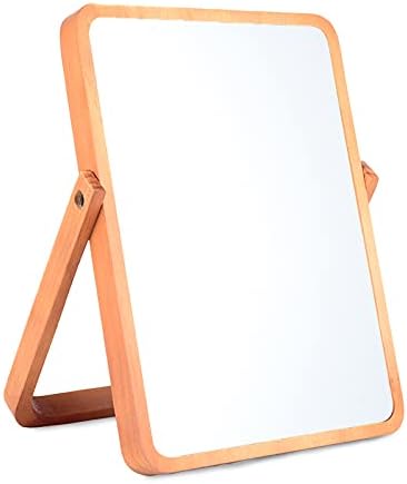 LOTIKO Wood Makeup Mirror,Rectangle Desk Makeup Mirror, Wall-Mounted Mirrors for Living Room, Bedroom, Shaving Cosmetic Mirror