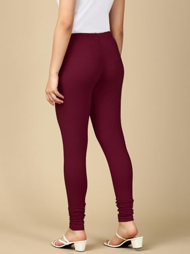 Image of Lux Cozi PYNK Solid Premium Cotton Lycra Churidar Leggings for Women | Regular Fit Elastic Waist Full Length Women Leggings | Free Size