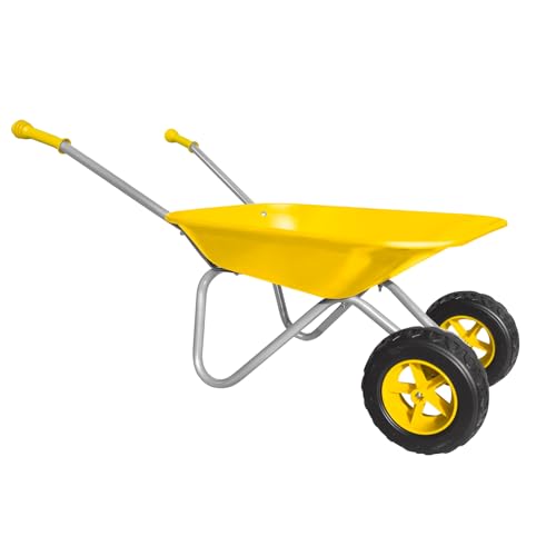 Image of Kids Gardening Tool Set Wheelbarrow 2 Wheel Metal Wheelbarrow Toys (Yellow) | Children Toddler Wheelbarrow Birthday Gift for Kid Wheel Barrow All Seasons Digging Weed,Sand,Sweeping Leaves,Snow