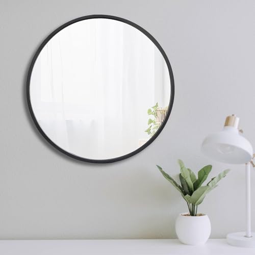 Image of RIZIK STORE Iron Metal Decorative Round Wall Mirror with Hook - HD Clear Glass, Wall Mounted for Bedroom, Living Room, Wash Basin, Vanity, Makeup & Bathroom