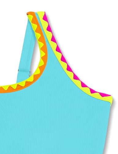 Image of Qaoerde Girls Swimsuit One Piece Swimsuits Solid Color Bathing Suit Colorful Contrast Trim Adjustable Straps Swimwear 9-16Y