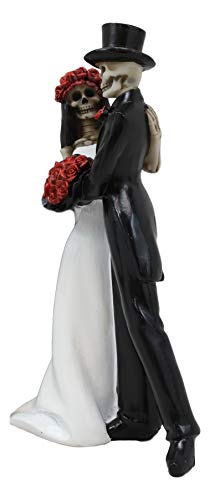 Ebros Day Of The Dead Wedding Dance Skeleton Bride And Groom Holding Red Roses Bouquet Figurine Cake Topper 6.25"Tall Love Never Dies Bridal Party Ceremony Skeletons Lovers #TOP4