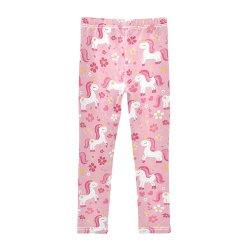 Cute Pink Unicorns Girls' Leggings Toddler Doodles Flowers Kids Yoga Pants Dance Active Tights 4T2