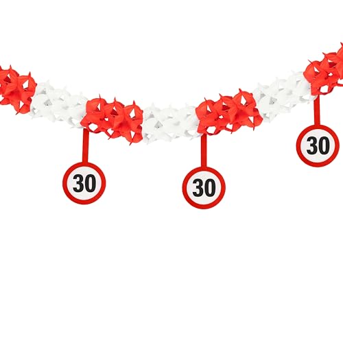 Tiwoca Deko zum 30. Geburtstag – rot-weiße Girlande mit Verkehrsschild-Optik Zahl 30 – Ausgefallene Geburtstagsdeko und lustige Geschenkideen für Männer und Frauen
