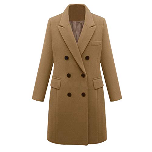 Manteau en Laine à Manches Longues Double Boutonnage pour Femmes Vestes Trench Coat Hiver Chaud Jacket Long Parka Overcoat (3XL(EU44), Kaki)