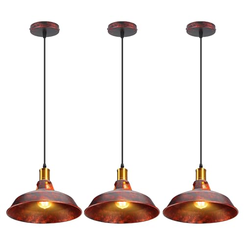 iDEGU 3 Pack Suspension Luminaire Industrielle Rétro Lustre Suspension en Métal 27cm Plafonnier Vintage E27 Éclairage de Plafond pour Salle à Manger Salon Cuisine...