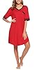 Vlazom Women's Nightgown V Neck Sleep Shirt Oversized Nightdress Short Sleeve Casual Loungewear Sleepwear Dark Red, XL #2