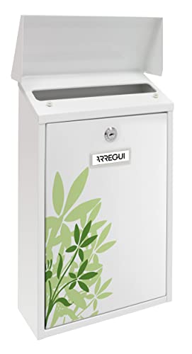 ARREGUI Premium E5608 brievenbus van verzinkt staal, met in zeefdruk gelakte bladen - motief"Blossom", maat M (A4 post), wandbrievenbus voor buiten met inwerpklep, wit met groen - Afbeelding 6