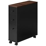 ぼん家具 トイレラック スリム キャスター付き 幅20.1×奥行56.1×高さ69.9cm 引き出し トイレ収納 すき間収納 背面収納付き ウォールナット×ブラック