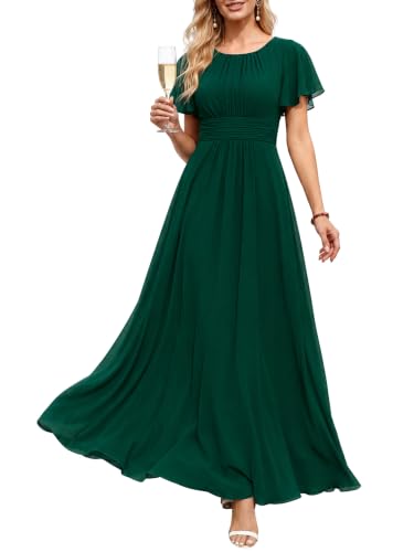 Image of Ever-Pretty Women's Spring Elegant Round Neck Short Sleeve Chiffon Empire Waist Floor Length Formal Dresses Bridesmaid Dress