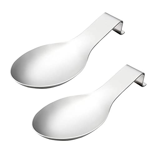 WTpin 2 Pièces Repose-Cuillère en Acier Inoxydable, Cuillère Repose Ustensile, Repose Cuillère, Repose Cuillère Multifonction, pour Cuisine Comptoir Cuisinière Top