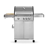 HOCHWERTIGE VERARBEITUNG – Matter, doppelwandiger Edelstahl macht den Gasgrill nicht nur widerstandsfähig, sondern verpasst ihm auch sein gutes Aussehen. Hinweis: Der optionale Edelstahlrost wird ohne den Grill geliefert.