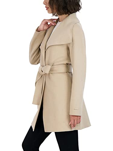 Image of TAHARI Women's Double-faced Luxury Soft Wool Blend Peacoat- Wrap Wool Coat With Removable Belt