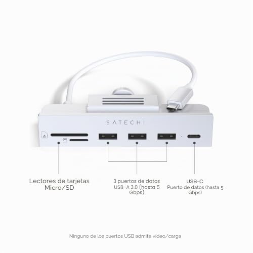 Hub USB C con abrazadera Satechi de aluminio con puertos de datos Tipo A 3.0 2