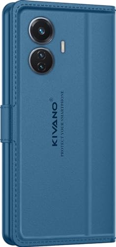 Image of KIVANO LUXE Compatible for Vivo T1 44W / Vivo T1 4G Luxury Handmade Leather Magnetic Flip Folio Case | Card Holder & Kickstand | Slim Protective Cover | Unisex - Blue