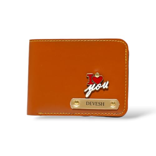 Image of Thebaegift Men's Personalized Wallet I Customized Slim Stylish Leather Purse with Name & Charm I Unique Birthday Anniversary Gift for Men Boy Love Husband Employees Clients (TAN Vegan)