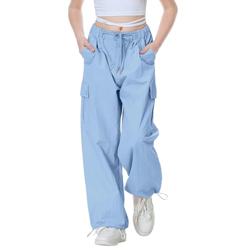 Image of Rolanko Parachute Pants for Girls Y2K Cargo Trousers with Pockets Harajuku Jogger Pants Kids 4-14 Years