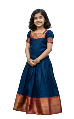 Image of Kids Girl Ethnic Silk Pattu Lehenga Choli for Traditional Indian Wear | Premium Silk Ethnic Dress | Ready-to-Wear Kids Lehenga Choli Set