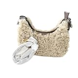 Luxury Handcrafted Shearling Handbag, Brown Leather Trim, Natural Lamb Wool Exterior, Zip Closure