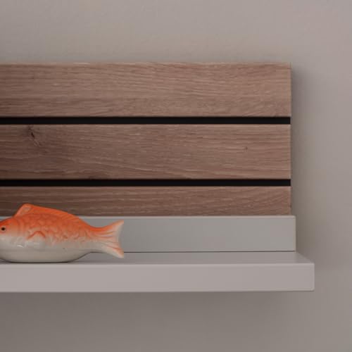 Lomadox Wohnwand Wohnmöbel Set weiß mit Eiche-Lamellen Modern, 1 Highboard, 1 Wandboard, 1 Lowboard – Bild 7