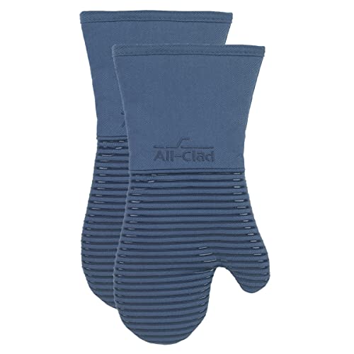 Extra Long Silicone Oven Mitts Heat Resistant 500 Degrees, 2 Pack, 14"X7" Cornflower, All-Clad Kitchen Textiles #TOP24