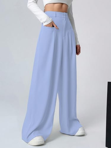 Image of Shasmi Women's Loose Mid Rise Solid, Pleated Trousers, Wide Leg Pocket Casual Long Korean Trousers Pant (146)