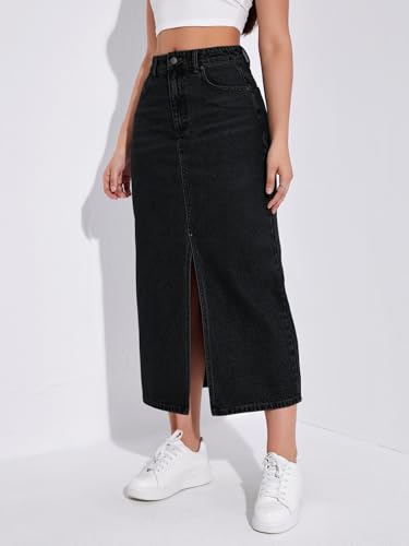 Image of Shasmi Women's Spring /Summer Casual Front Split Thigh Straight Denim Skirt ll Denim Skirt for Women Long ll Skirt & top for Women ll Skirts for Women Long Length (Skirt 159)