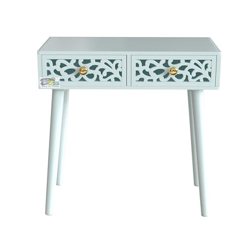 Image of Engineered Wood Bed Side Table With 2-Drawer Nightstand, Carved Drawer Design Accent Or End Table With Storage With Carving Design (Full White)