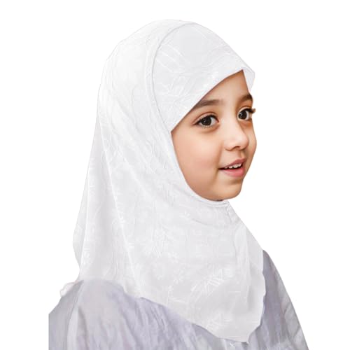 2Pcs Girls Muslim Khimar Hijab Scarf Floral Head Scarf Islamic Arab Head Wrap for Age 2-6 Years3