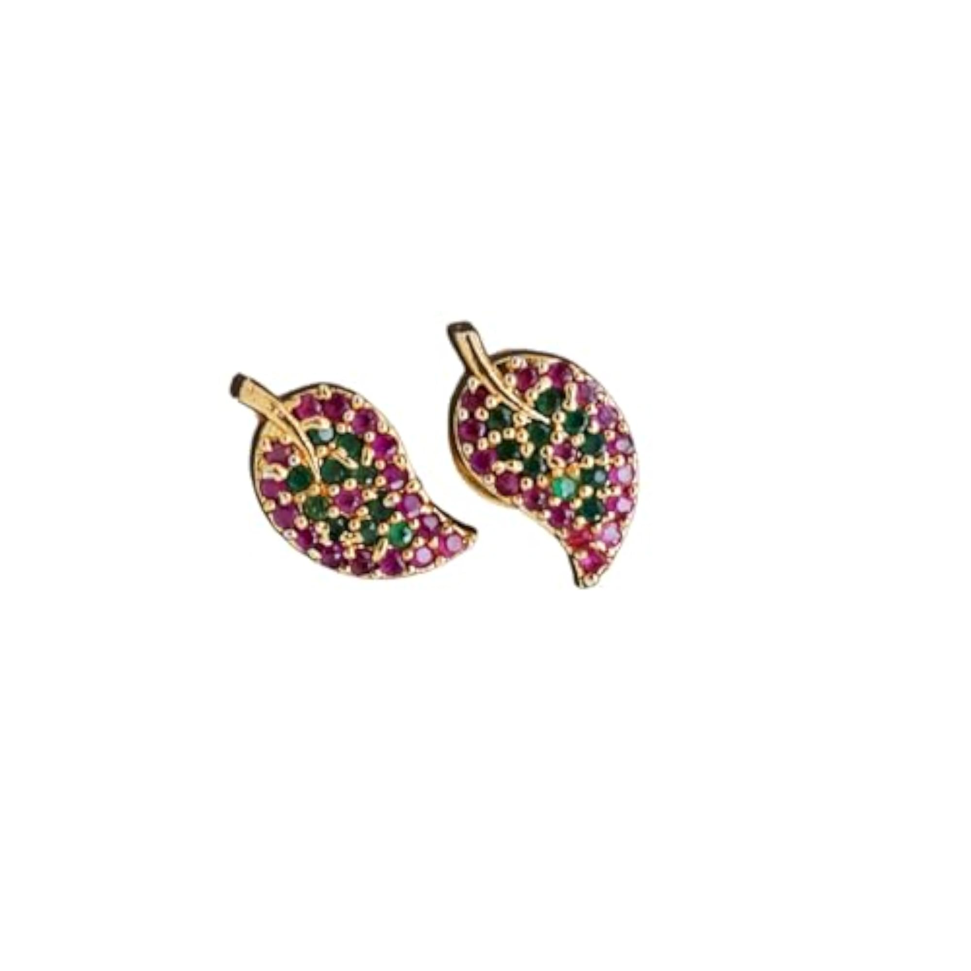 Women's Red Green Feafy Studs, Vibrant Design