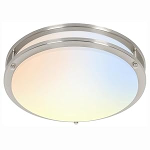 hykolity 16 inch Dimmable LED Flush Mount Ceiling Light Fixture, Brushed Nickel, 36W, 2200LM, 2.7/3/3.5/4K/5K Adjustbale, 120°Light Angle, CRI80, Ceiling Lamp for Bedroom, Kitchen, Office, ETL Listed