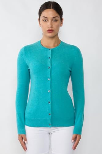 Image of JENNIE LIU Women's 100% Cashmere Button Front Long Sleeve Crewneck Cardigan Sweater