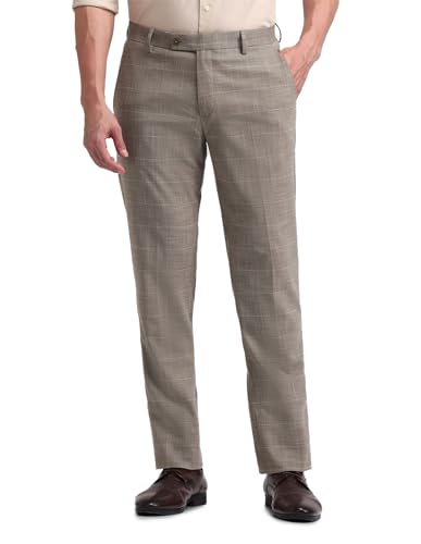 Image of Arrow Men Tapered fit Polyester CheckedMid-Rise waistTrousers