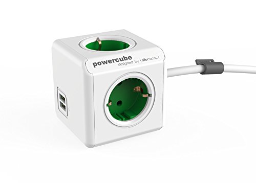 Dr. Bott Power-kubus Extended DuoUSB EU groen, stekkerdoos met 4 stopcontacten en 2 USB-poorten, bureau montagekit en 1,5 m kabel, 230 V, 10 A max.