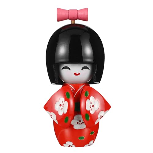 Toyvian Figurine Japonaise en Bois de Bouleau, Poupée Kimono Rouge Authentique, Décoration Intérieure pour Restaurant ou Maison, Ornement Culturel Unique et Collectible