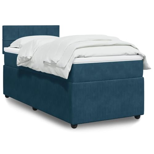 Runheo Sommier à Lattes de lit avec Matelas Bleu 90x200 cm en Velours, Cadre de lit Robuste, tête de lit intégrée, surmatelas Confortable, idéal Chambre...