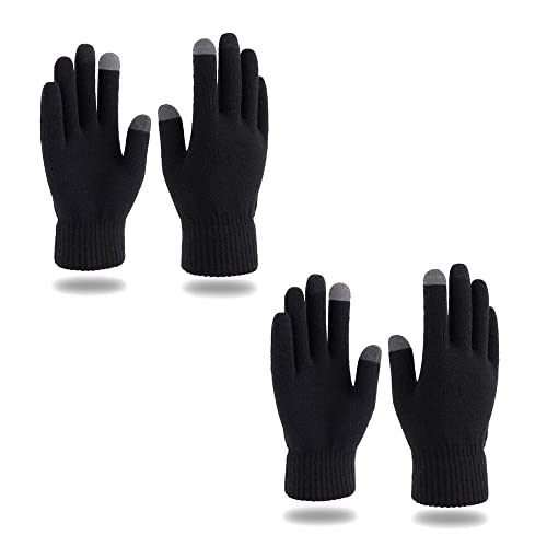 PitLite Touchscreen Knit Gloves Winter Magic Stretch Gloves Unisex Warm Full Fingers Touch Screen Gloves (2 Pairs, Black_Touchscreen)