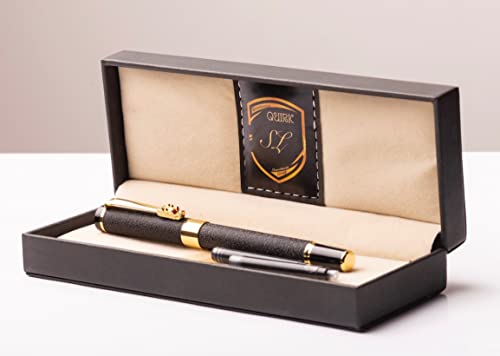 Luxury Matte Black Fountain Pen Set With Luxury Black Leather Gift Box For Men And Women Fine Nib Gold Color With 2 Spare Cartridges Black #TOP3