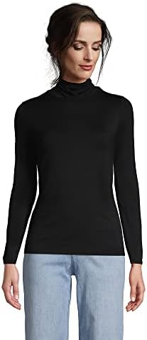 Lands' End Women LWCM Shaped Turtleneck Black Petite Medium