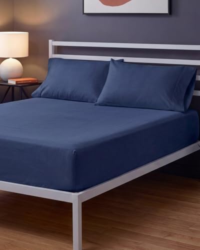 Image of Sleepy Town King Size Bed Sheets - 3 Piece - NO Flat Sheet Included - King Sheet Set - Soft, Comfy & Cooling - Easy Care - Wrinkle & Fade Free - Brushed Microfiber - Deep Pocket Sheets (Navy Blue)