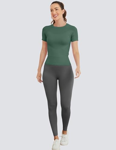 Image of MathCat Short Sleeve Workout Tops for Women, Seamless Women's Compression Shirt, Yoga Running Athletic Shirts Soft Gym Tops