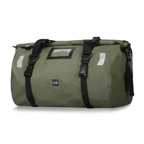 Fesjoy Sac étanche pour moto, sac de voyage imperméable de grande capacité avec fermeture enroulable, bretelles, design réfléchissant, vert armée, 66 l