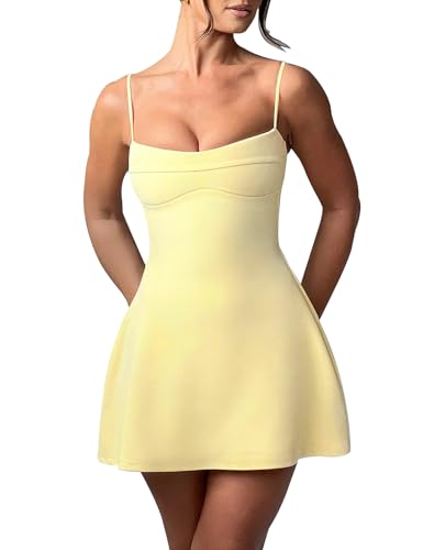 Image of Women's Sexy Spaghetti Strap A-Line Y2k Sleeveless Zipper Back Double-Layer Flowy Short Dress
