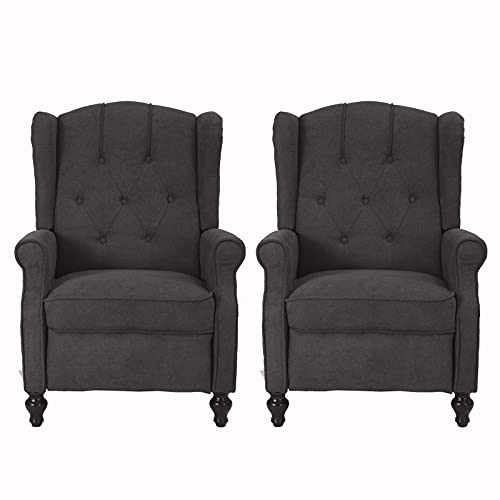 Bingtoo Recliner Chair With Massage And Heat 2 Chairs Set- Accent Chairs For Living Room- Tufted Fabric Push Back Recliner Chair, Footrest And Nailhead Trim, Wooden Legs, Wingback (Double, Dark Gray) #TOP3
