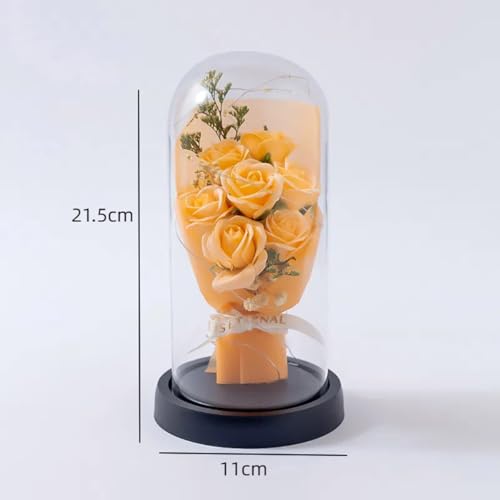 Bouquet de fleurs artificielles préservées dôme transparent LED Noël - 3