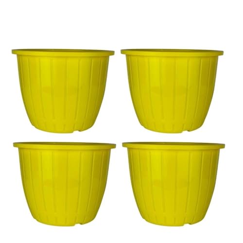 Image of Go Hooked Sunshine Flower Pot /Planters for Home Decor, Plastic Pots for Gardening /Home, Flower Pots Indoor-Outdoor & Planter for Plants (Yellow) (Pack of 4)