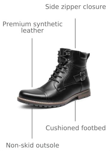 Image of Bruno Marc Men's Motorcycle Combat Boots | Side Zipper Design,0.5 Inch Platform, Flexible Combat Boots for Commuting, Motorcycle Riding & Office Wear