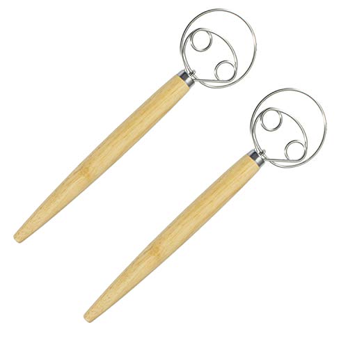 Chie no fukuro Batidor de Masa, Herramienta Mezcladora de 13 Pulgadas con Mango de Madera de Acero Inoxidable para Bricolaje y Masa de Pan, Cocina Batidor.