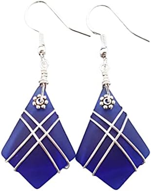 Yinahawaii Handmade Sea Glass Earrings, Hawaiian Jewelry, Wire Cross Earrings, Handmade Earrings Sea Glass Jewelry For Women Birthday Gift For Her