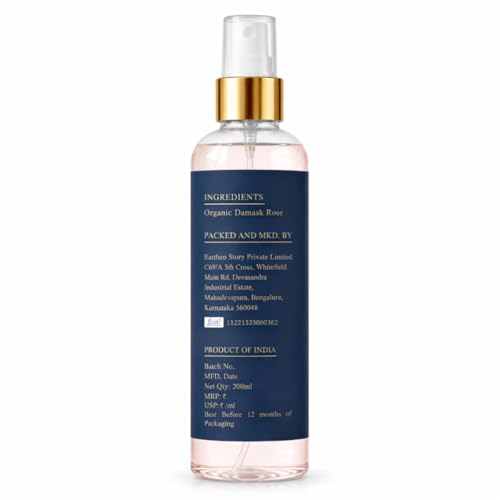 Image of Earthen Story Food Grade Organic Rose Water 200ml | Lab Tested for 180 Pesticides | Pure & Natural Steam Distilled Face Toner Mist | No Chemicals and Preservatives